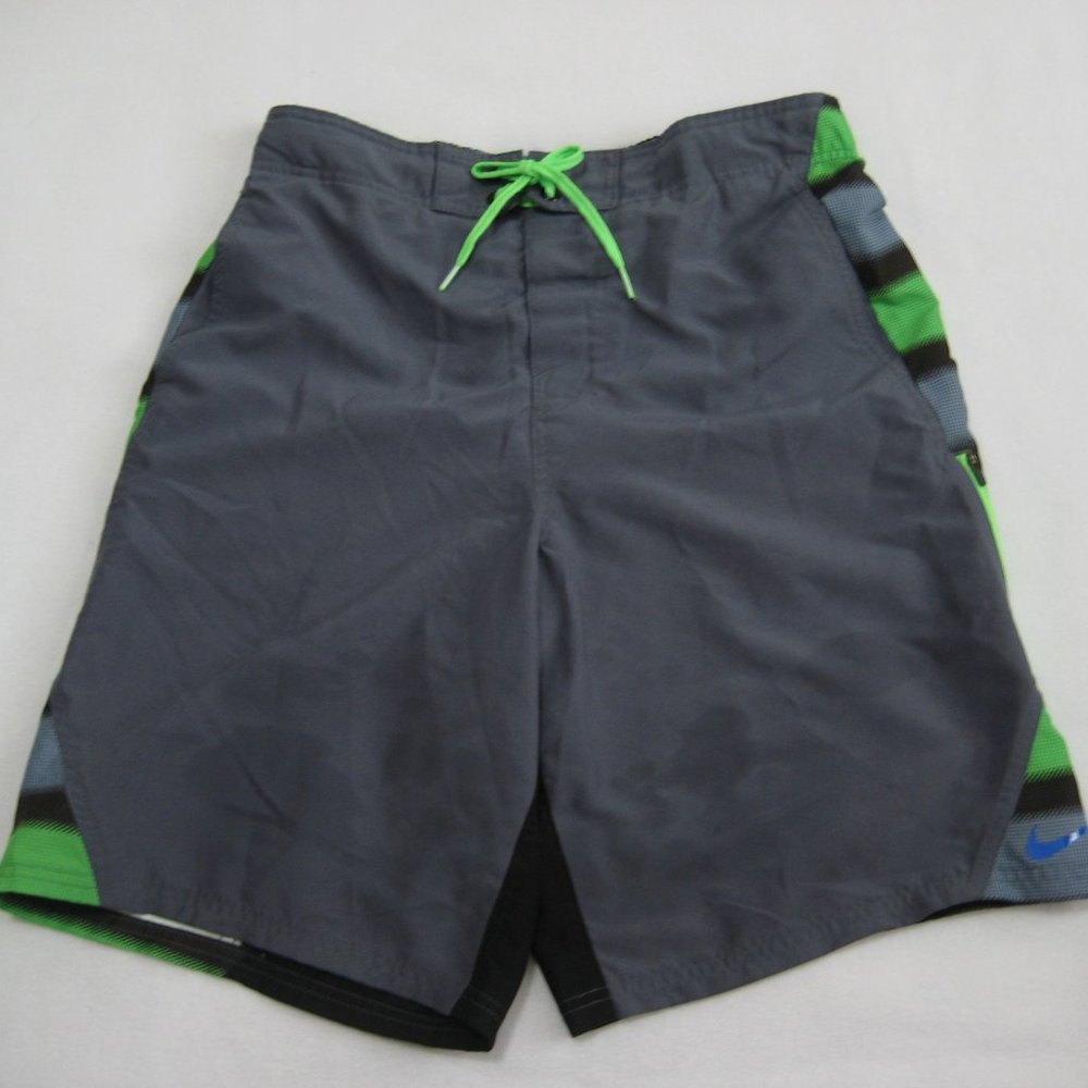 NIKE Board Shorts/Swim Trunks Mesh Lined Color Block Gray/Black/Green - Size M